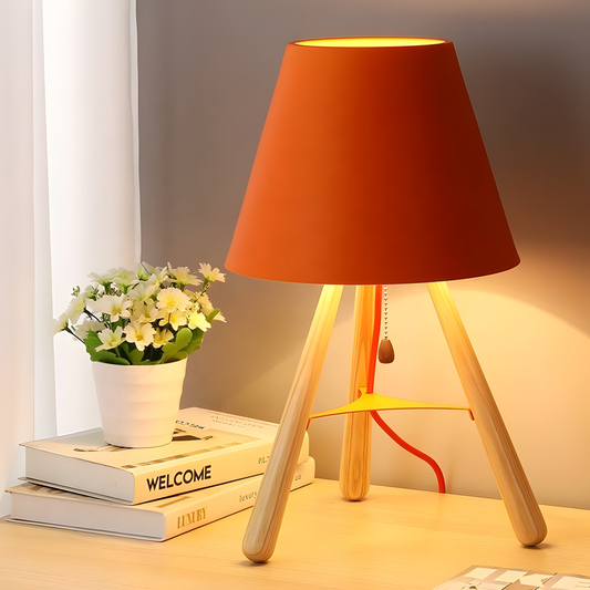 Nordic Modern Solid Real Wood Desk Lamp with Fabric Shade Bedside Table Light Wooden Leg Reading Fixture